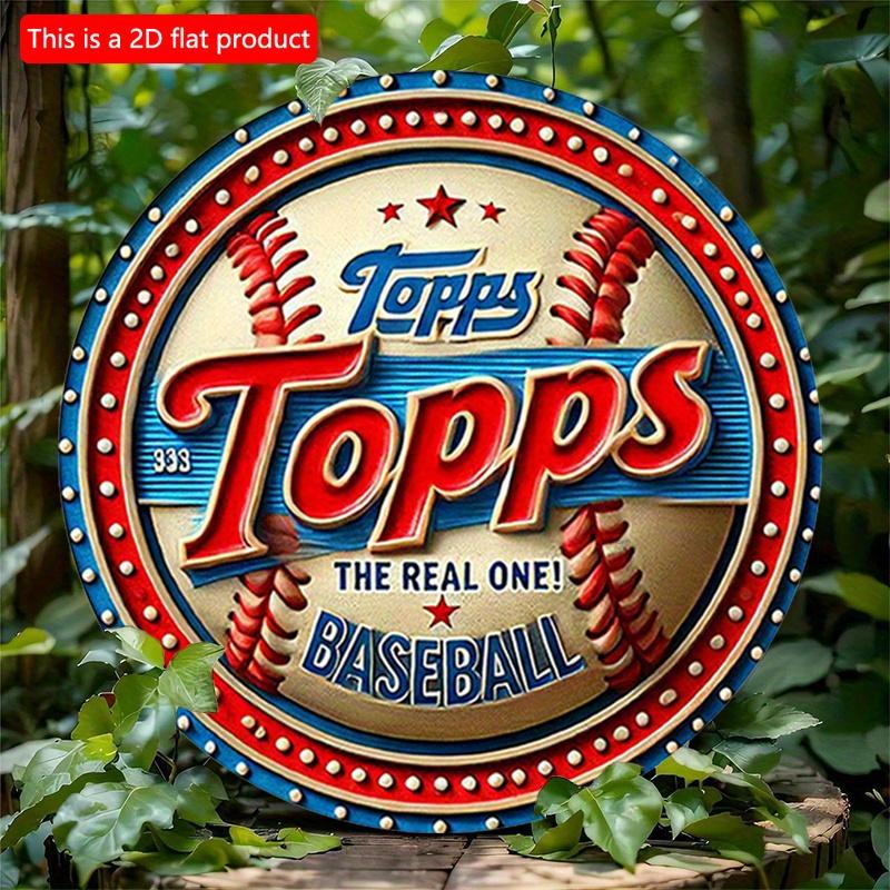 2d Flat 20*20cm Baseball Circular Wooden Plaque Red, White, and Blue Wooden Murals, Rustic Decor for Home, Garages Cafe, or Bar, Sports Themed Design.