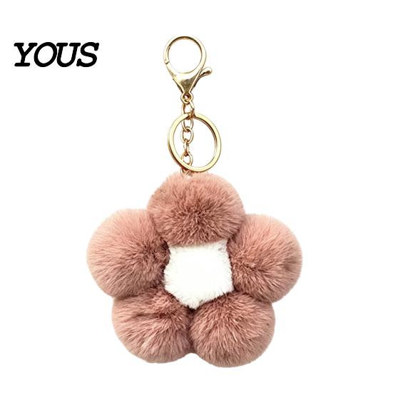 Women Keychain Plush Flower for Handbags, Five-petal Bag Charm, Charm Fluffy Backpack Hanging Accessory