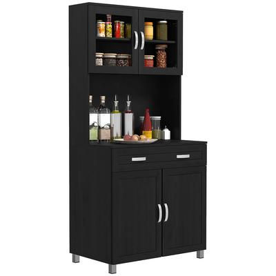 Buffet High Cuisine Kitchen Cabinet With 4 Doors Drawer Worktop Adjustable Shelves 80x48x170cm Black
