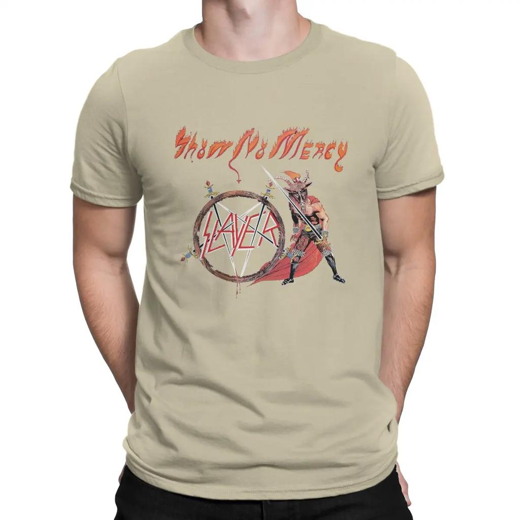 Show No Mercy Men's T Shirt S-Slayer Band Humor Tees Short Sleeve Round Neck T-Shirts 100% Cotton Gift Idea Clothes