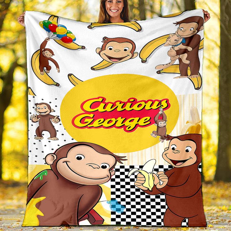 1pc Curious George8 Theme Blanket - Digital Print, Polyester, Cozy for All Seasons, Perfect for Outdoor, and Travel
