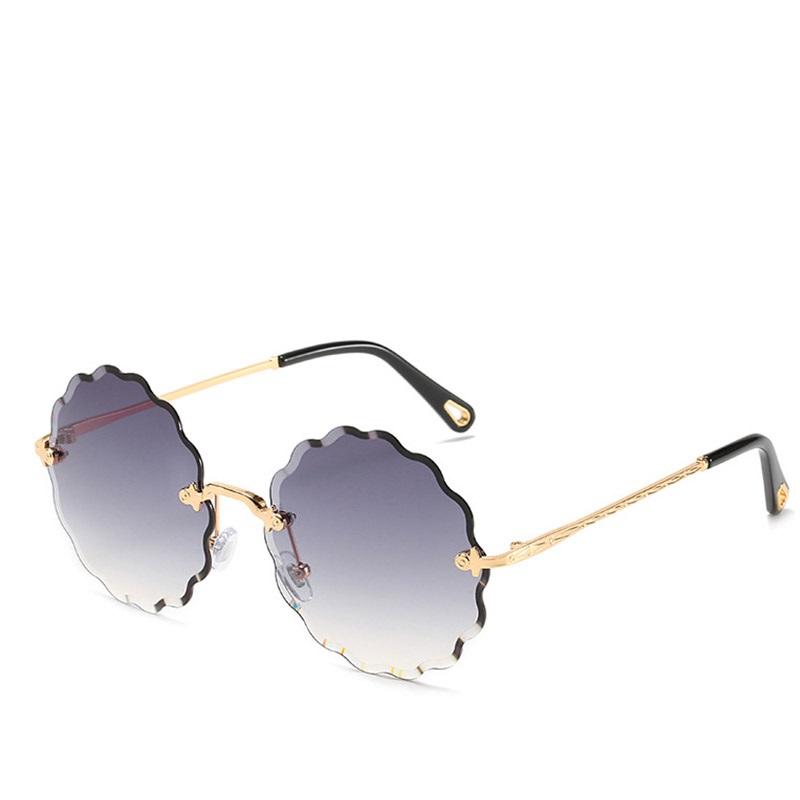 Oversized Round Sunglasses Women Flower Design Trendy Rimless Sun Glasses Shades for Women Driving Eyewear UV400