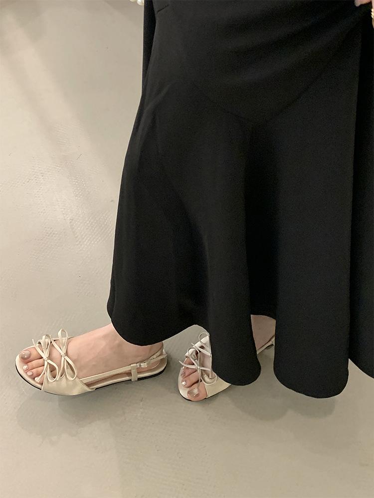 Niche French Flat Bow Sandals: 2025 Summer Fairy Shoes with Round Toe