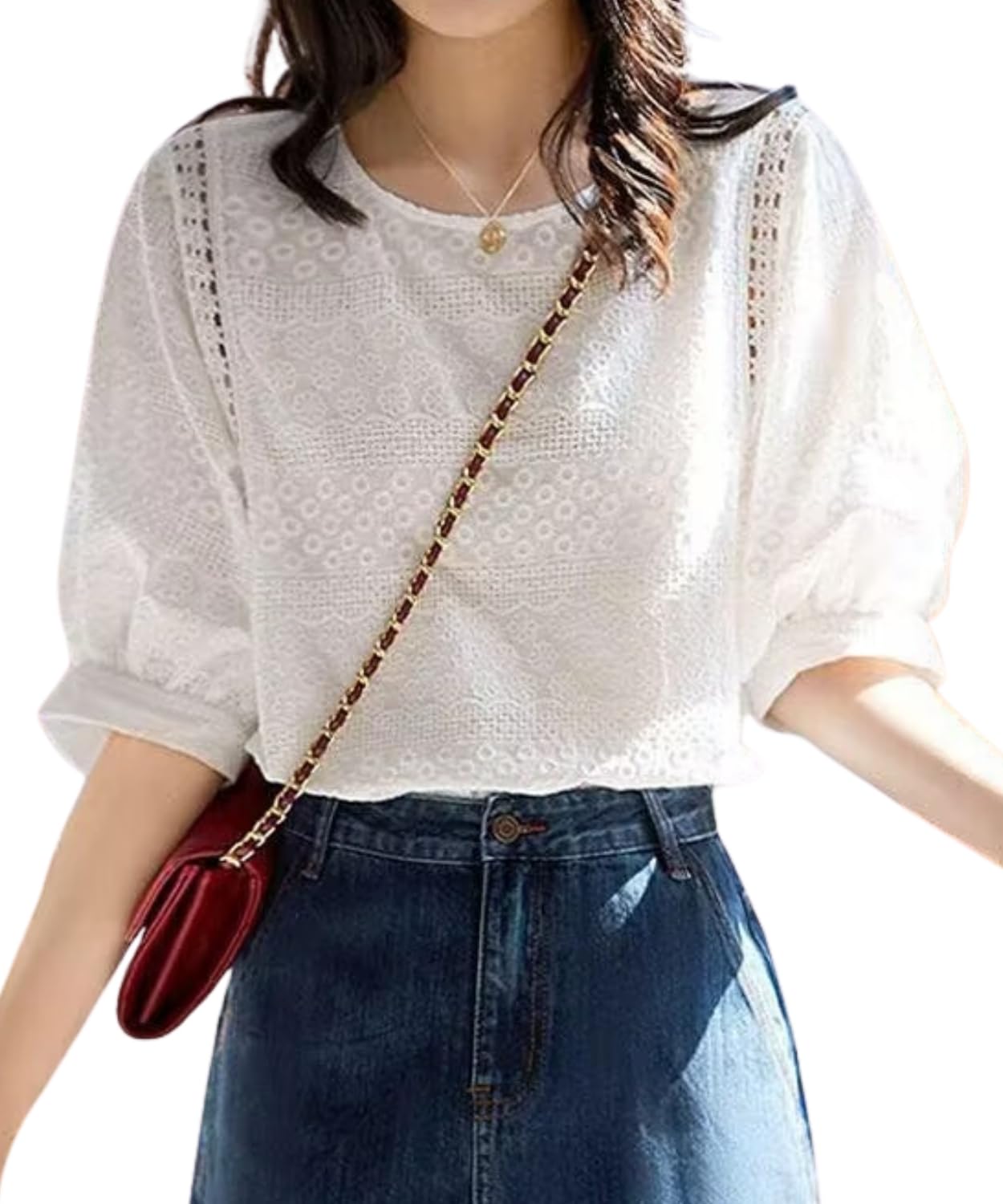 

Кружевные топы с коротким рукавом на лето для отпуска от S до 3XL [Skyria] Женщины, Блузка, Одежда, Аккуратный, Элегантный, Милый, Для поездок, Офис, Координация, Прохладный, белый