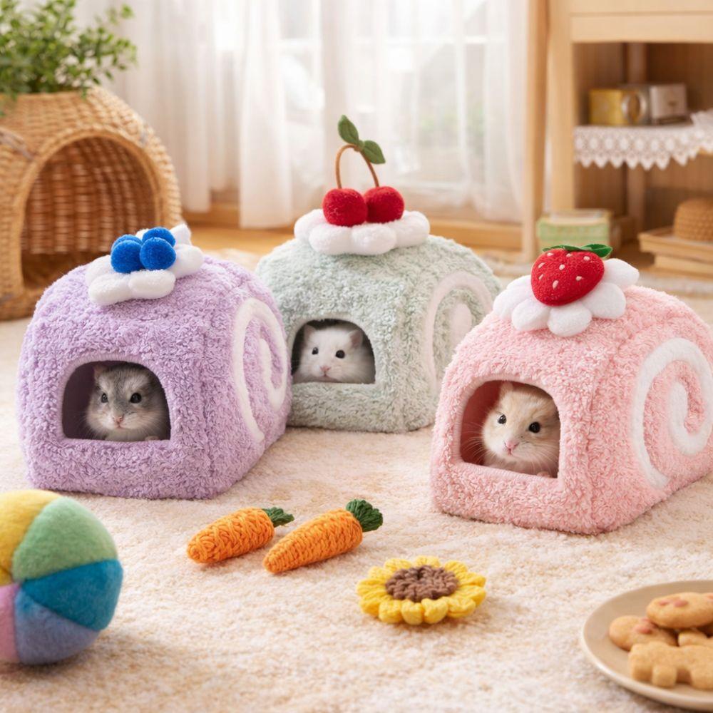 Pet Supplies Warm Hamster Cake Nest Swiss Roll Shape Soft Plush Hamster Cage Cute Multi-Functional Bird Hiding House Household