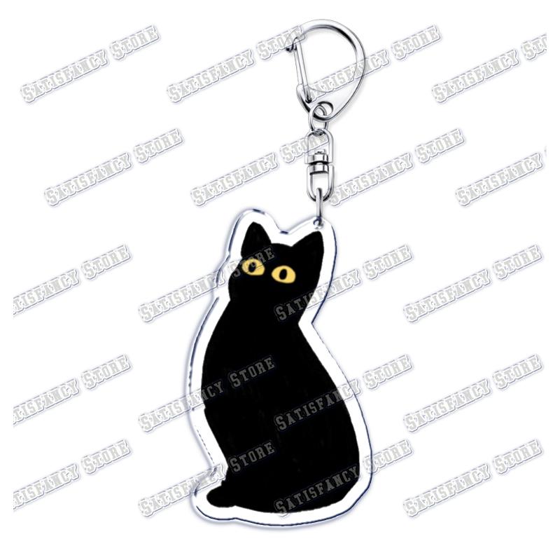 Cute Kawaii Little Black Cat Acrylic Keychains Funny Pet Kitty Keyring for Accessories Bag Pendant Key Chain Jewelry Fans Gifts