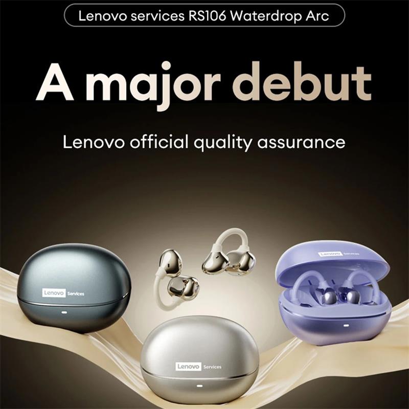 Lenovo RS106 Clip-On Open-Ear Earbuds Bluetooth 6.0, 24H Play, USB-C Fast Charge, Dolby HiFi Bass, ENC Calls, Water-Drop Arc Comfort Sports Headphones