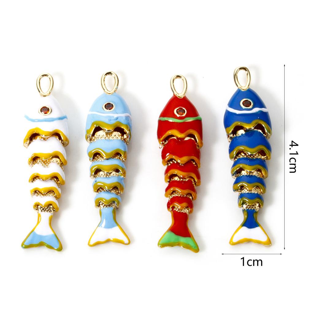 1 Pièce Laiton Océan 3D Émail Poisson Animal Charme Mobile Pendentif Plaqué Or 18K Pour Collier Fabrication DIY 4,1 cm x 1 cm