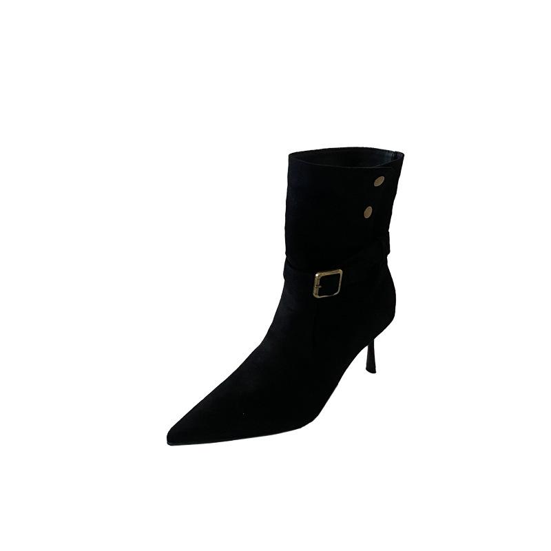 2025 Autumn and Winter New Pointed Thin Heel High Heel Suede Temperament French Fashion Sexy Beautiful Women Short Boots