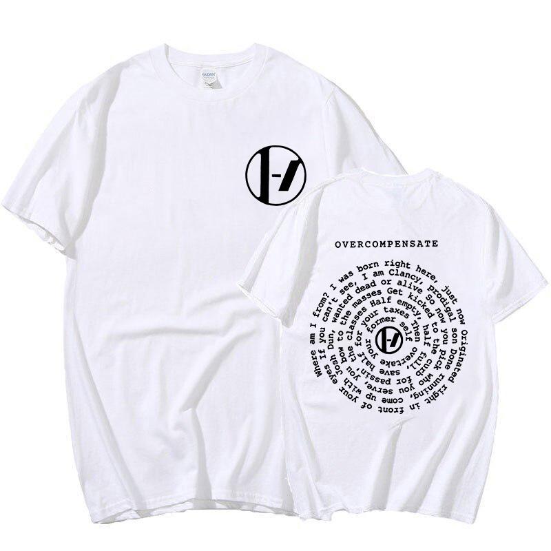 T-shirt con stampa del testo di Twenty One Pilots Overcompensate The Clancy World Tour 2025 Magliette Uomo Donna Moda Rock Hip Hop