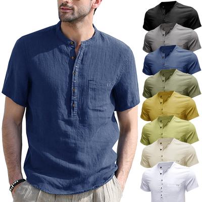 Men's Henley Shirts Band Collar Short Sleeve Shirt Casual Summer Beach Tops Shirt Basic T Shirt Solid Breathable 5-Button Comfortable Shirt for Male