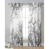 Black White Branches Sheer Curtains for Bedroom Living Room Decoration Window Curtain for Kitchen Tulle Voile Organza Drapes