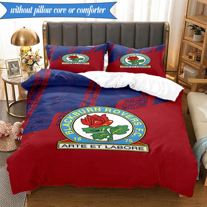 3PCS Blackburn Rovers Crest Football Club Soft Bedding Set,Including 1pc Duvet Cover And 2pcs Pillowcases Perfect for Bedroom, Dormitory, Fan Gift
