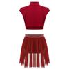 Girls Figure Skating Outfit Sleeveless Cutout Crop Top Rhinestone Waistband Ruched Irregular Skirt Dance Wear