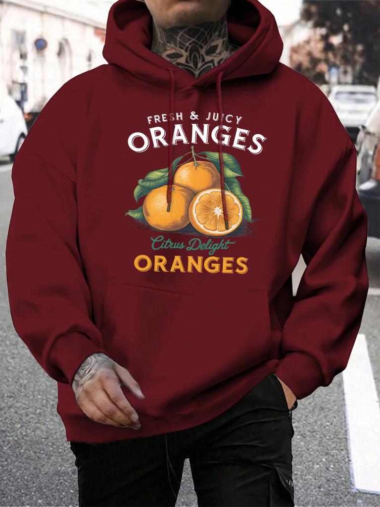 Fresh Juicy Oranges Fruit Printing Hoodiy Men Loose Pocket Hoodies Casual All-Match Clothes Fleece Comfortable Pullovers