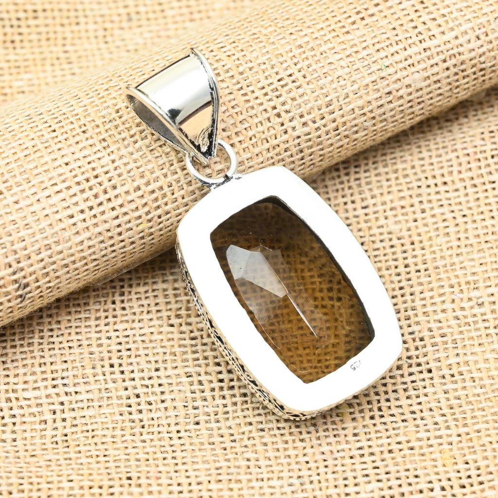 Rökkvarts Ädelsten Handgjord 925 Sterlingsilver Smycke Hänge För Bröllopspresent