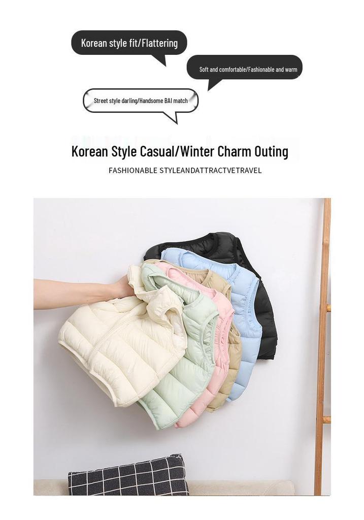 2026 Autumn-Winter Kids' Lightweight Down Cotton Vest - Boys & Girls Sleeveless, Warm, Versatile Korean Style Solid Color Cape