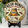 2D Flat Retro Fresh Honey Discount Aluminum Wall Logo-8x8 Inch Country Farmhouse Decoration with Bee and Jar Art, Humorous Kitchen Plaque Suitable