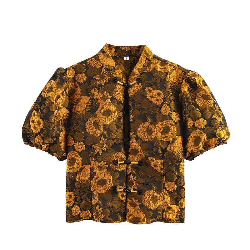 Kaslead New Women Clothes Western Style Simple and Versatile Leisure New Chinese Jacquard Bubble Top