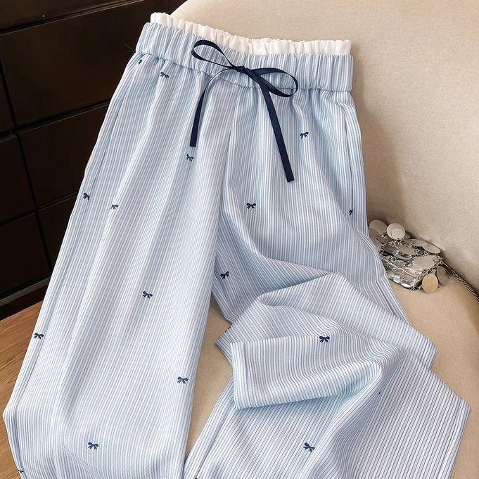 Korean-Style Blue Striped Wide-Leg Women's Pants – Spring/Summer 2026 Collection