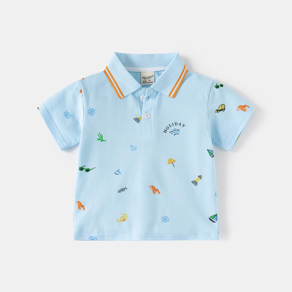 2026 New Summer Boys T-Shirt Kids All Over Print Polo Shirt Baby Short Sleeve Top