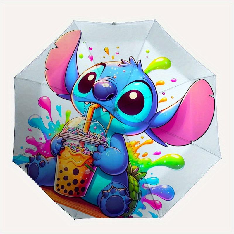 Stitch,Bubble Tea Themed folding umbrella, the best choice for gift giving, 8 ribs, casual, durable, lightweight and portable travel umbrell