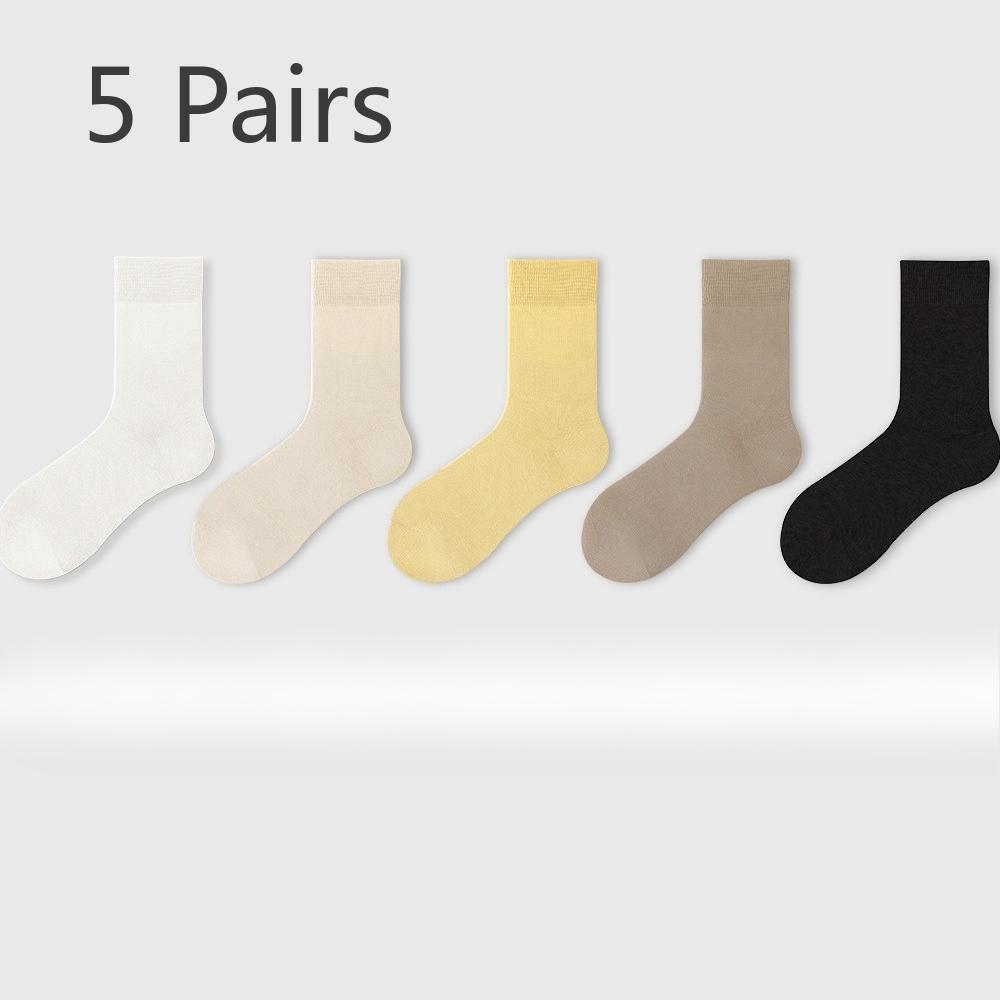 5 Pairs of Female Spring and Autumn New Pure Cotton Moon Son Boneless Tube Socks