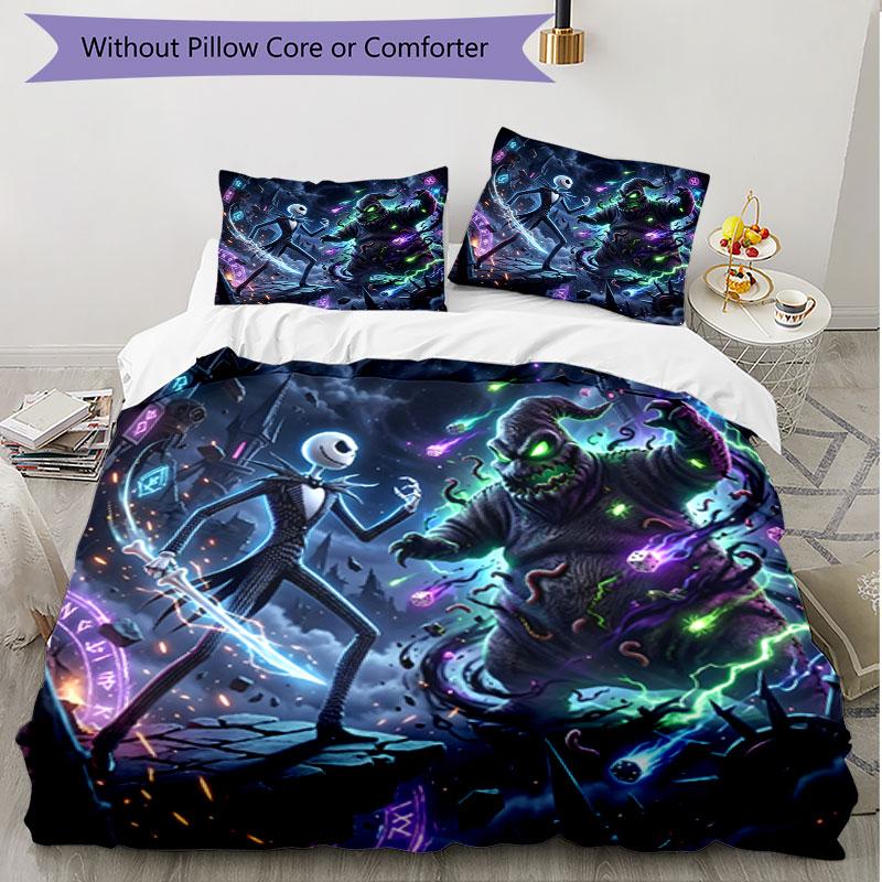 3pcs Duvet Cover Set (1*Duvet Cover + 2*Pillowcase, Without Core), The Nightmare Before Christmas Print Soft All‑Season Bedding Set, Home Bedroom Deco