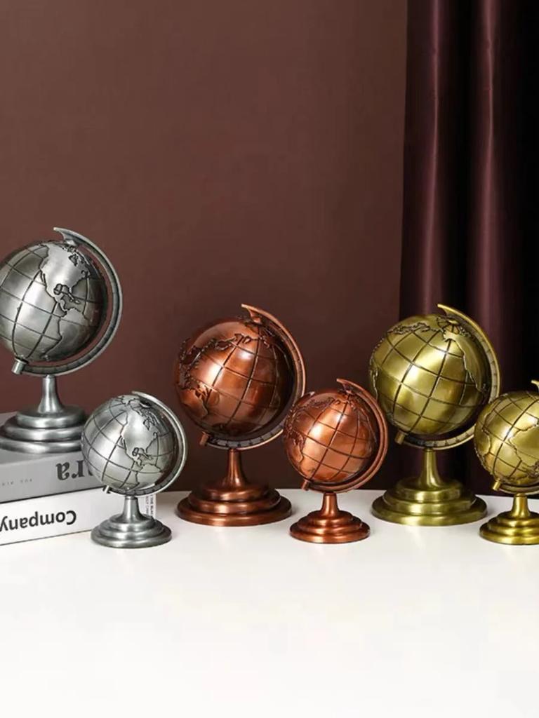Vintage Globe Model Alloy Small World Globle Decoration Crafts Mini Educational Globe of Earth for Home Office Desk Decor Gift