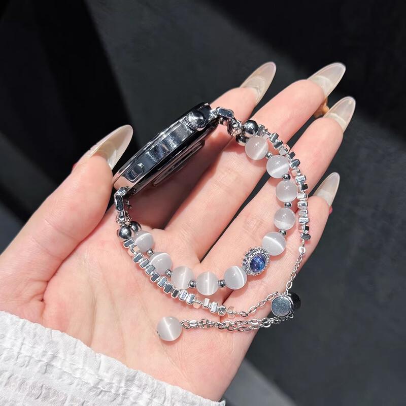 XuanDai Ocean Starry Sky Broken Silver Cat Crystal Watch Strap 41/42mm