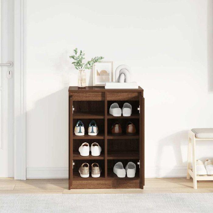 Brown Oak Shoe Cabinet 57x34x76 Cm Engineered Wood