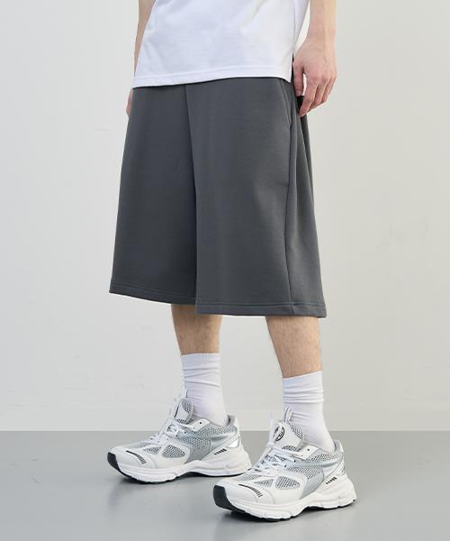 ARRAYED Comfy Inverted Pleated Sweat Half Pants [Khaki]