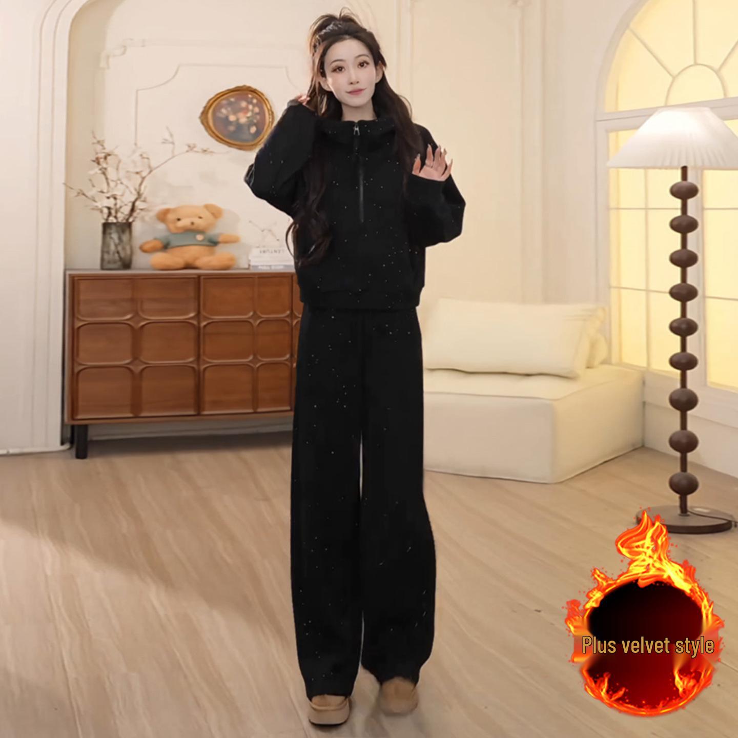Женский зимний комплект: худи и брюки с начесом: Стильная, Утолщенная, Омолаживающая Повседневная Мода L
