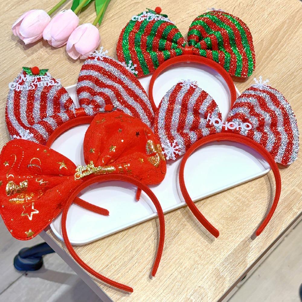 Shiny Christmas Hairband Plush Christmas Headband Trendy Bowknot Hair Hoop  Ladies