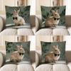 2D Rabbit With Bowtie And Leaf-Patterned Pillow Cover Pattern Cushion Cover Suitable For Sofa Bedroom Car Pillow Cover
