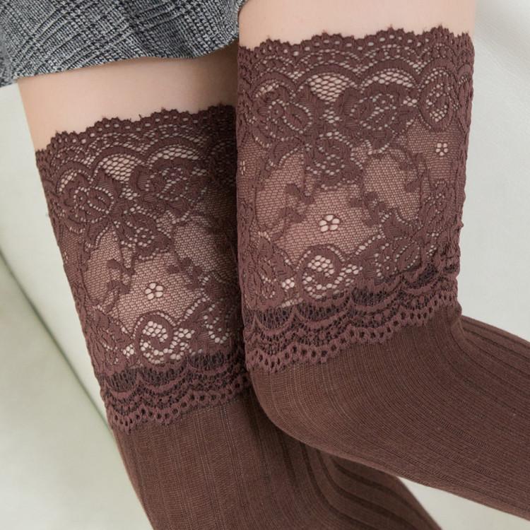 Japanese Lace Trim Vertical Stripe Over-the-Knee Anti-Slip Socks