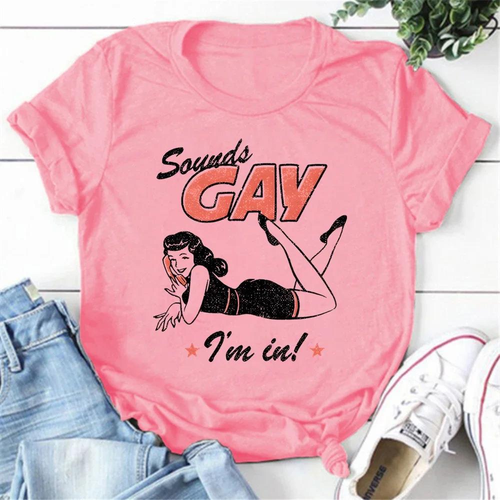Vintage LGBT T Shirt Sound Gay Funny Tees Personality Y2k Tops Pride Month Lesbian Bisexual Shirts Fashion Casual Female T Shrit