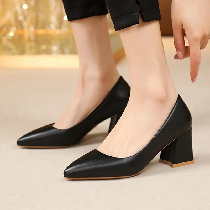 Fashion Zoki 2025 Thick Heels Basic Pumps for Women Solid Color Pointed Toe High Heel Office Shoes Woman Shallow Plus Size Pumps 35-42