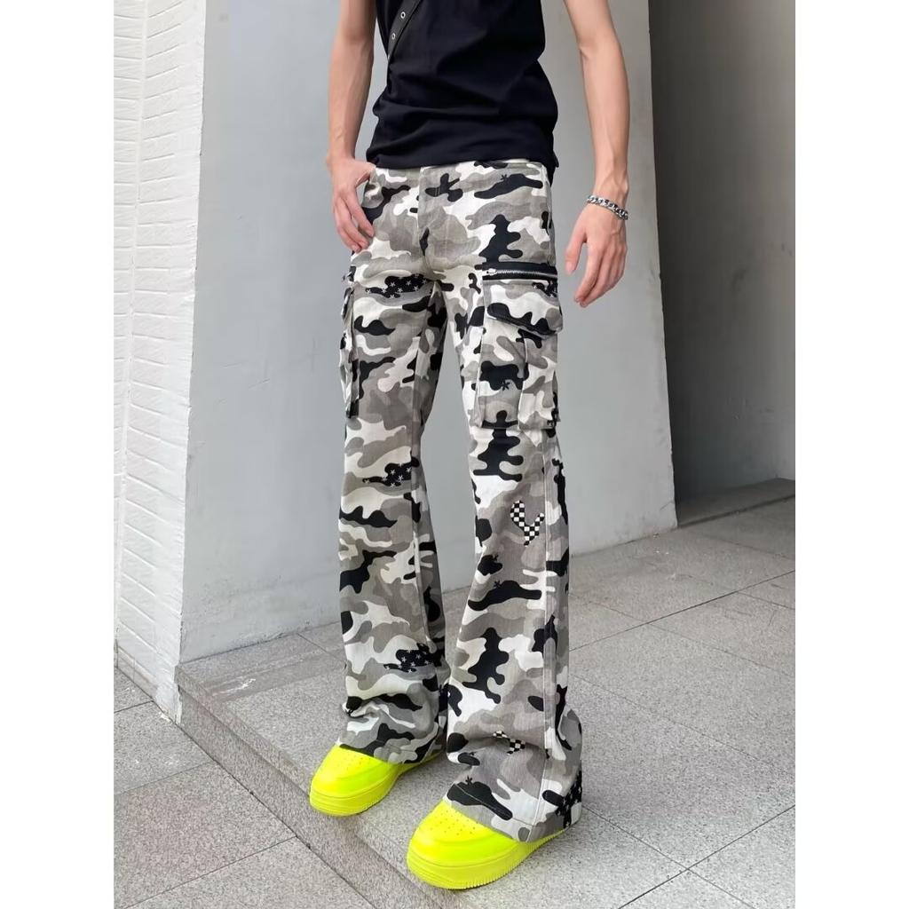 Men'S Denim, American Retro Washed Distressed Multi Pocket Workwear Jeans, Men'S And Women'S Loose Straight Leg Casual Pants, Trendy