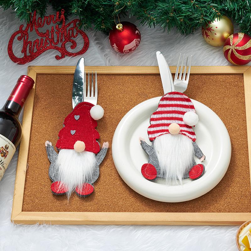 Christmas faceless doll knife and fork set with Rudolph table props and cloth - perfect for holiday entertaining!