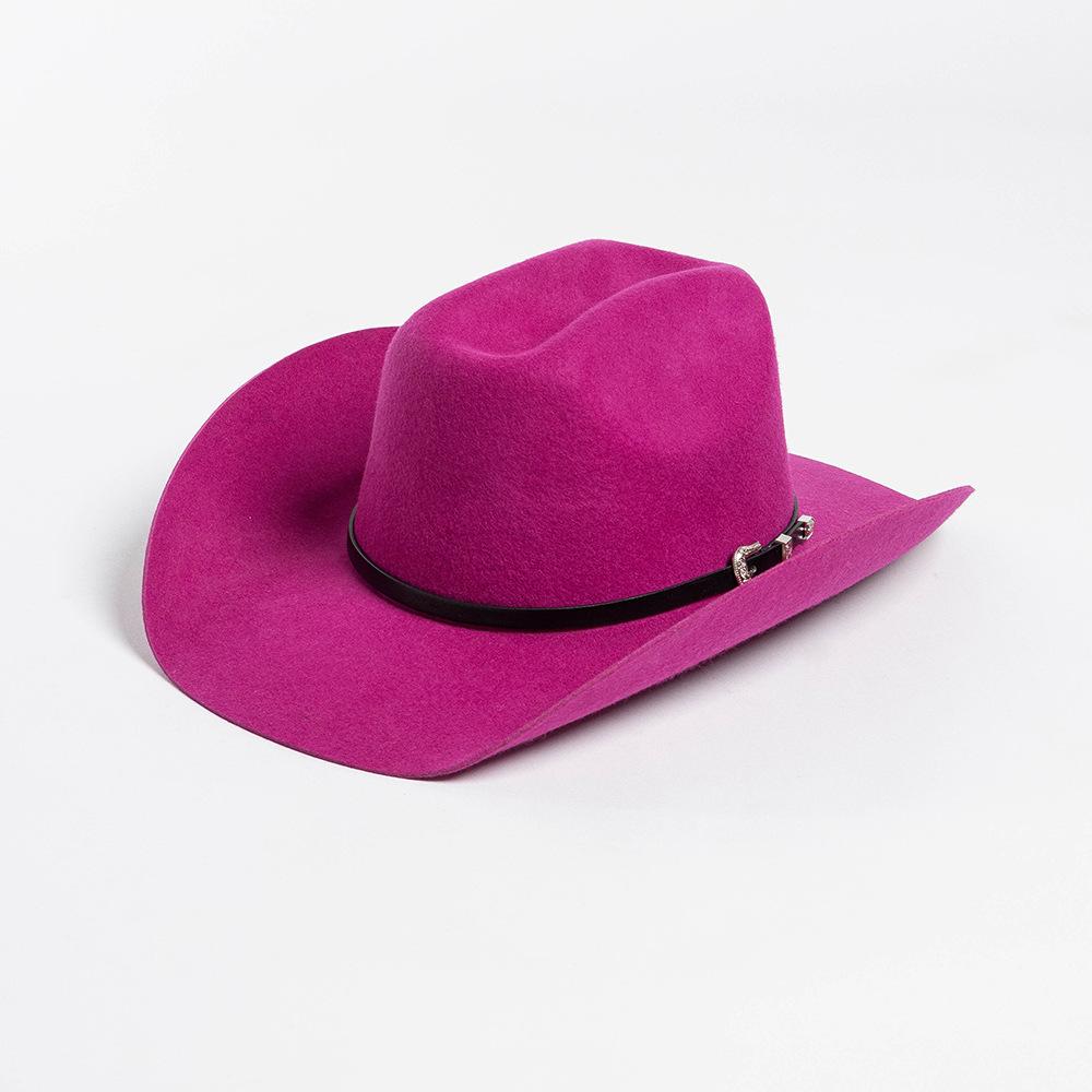 Europe, America, Autumn and Winter New Fashion Casual Belt Buckle Upturned Edge Big Brim Wool Felt Denim Hat Outdoor Warm Top Hat Tide