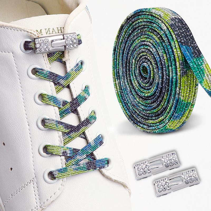 New Diamond Lock Shoelaces Without Ties No Tie Shoe Laces Elastic Laces Sneakers Colorful Glitter Flat Shoelace Shoe Accessories