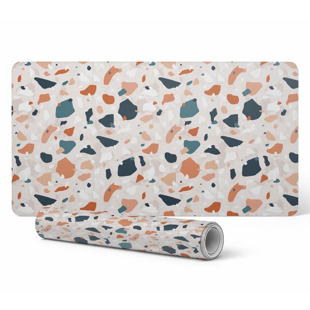 Durable Non-Slip Mat for Desk Top Terrazzo Abstract 100X50 Cm