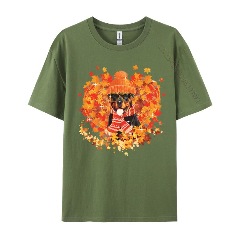 Rottweiler Dog Fall Pumpkin Autumn Tshirt Men Cute Printed Tshirts Adult Funny Tee Shirts Black Shirt Graphic Tees