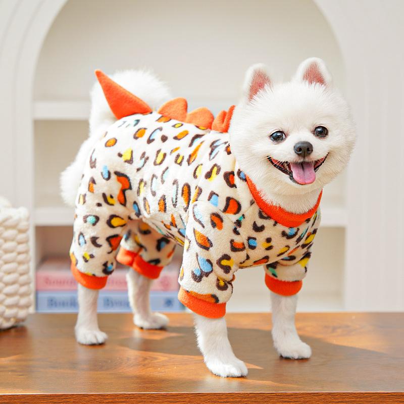 Cat Clothes Warm Leopard Print Dinosaur Four-Legged Dog Clothes Autumn Winter Velvet Clothes Bear Pet Products