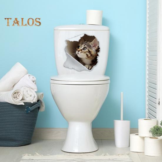Katzen-Toilettenaufkleber mit kaputtem Loch, wasserdicht, entfernbar, selbstklebend, PVC, Wandkunst für Wohnzimmer und Badezimmer, 3D-Effekt, Simulation eines Kätzchens, Toilettensitzdeckel