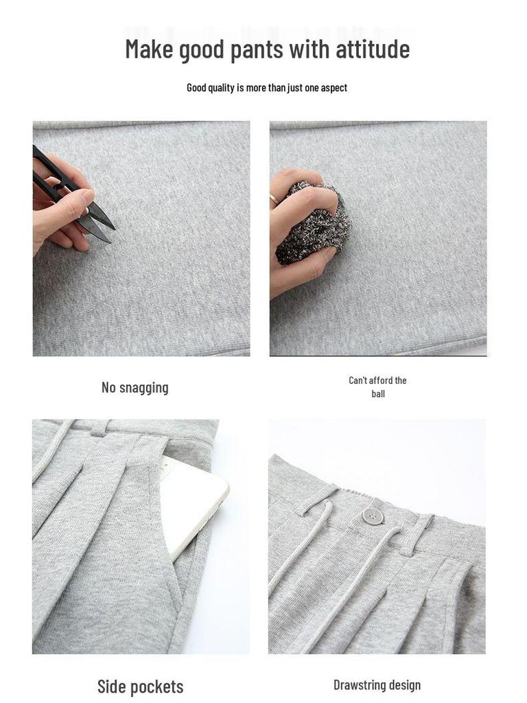 Women's High-Waist Gray Sweatpants - Summer Wide-Leg Floor-Length, Casual Loose American Style with Drawstring.