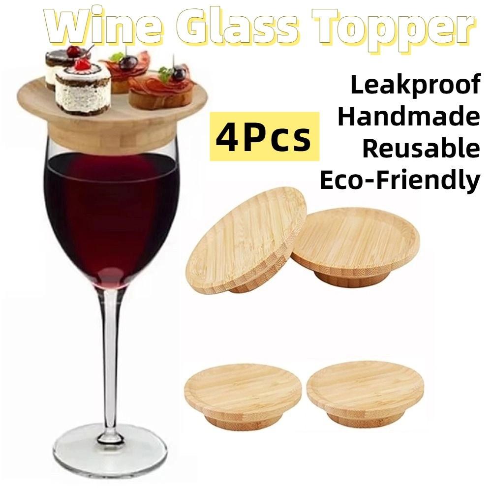 4Pcs Handmade Wine Glass Covers Leakproof Wooden Red Wine Lid Wine Glass Topper  Restaurants