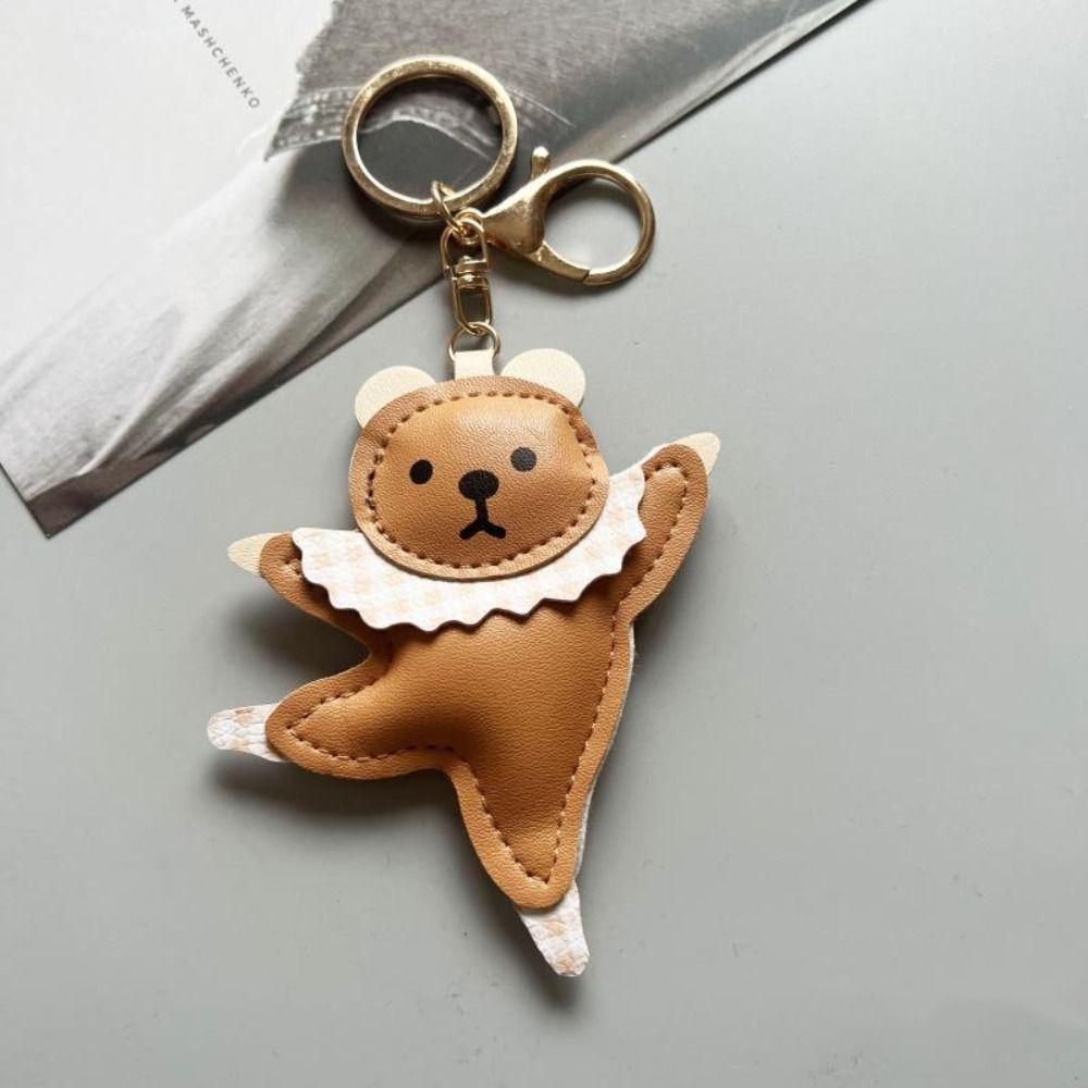 Bag Pendant Ballet Bear Keychain Patchwork Car Keyring Fashion PU Bear Pendant  Students