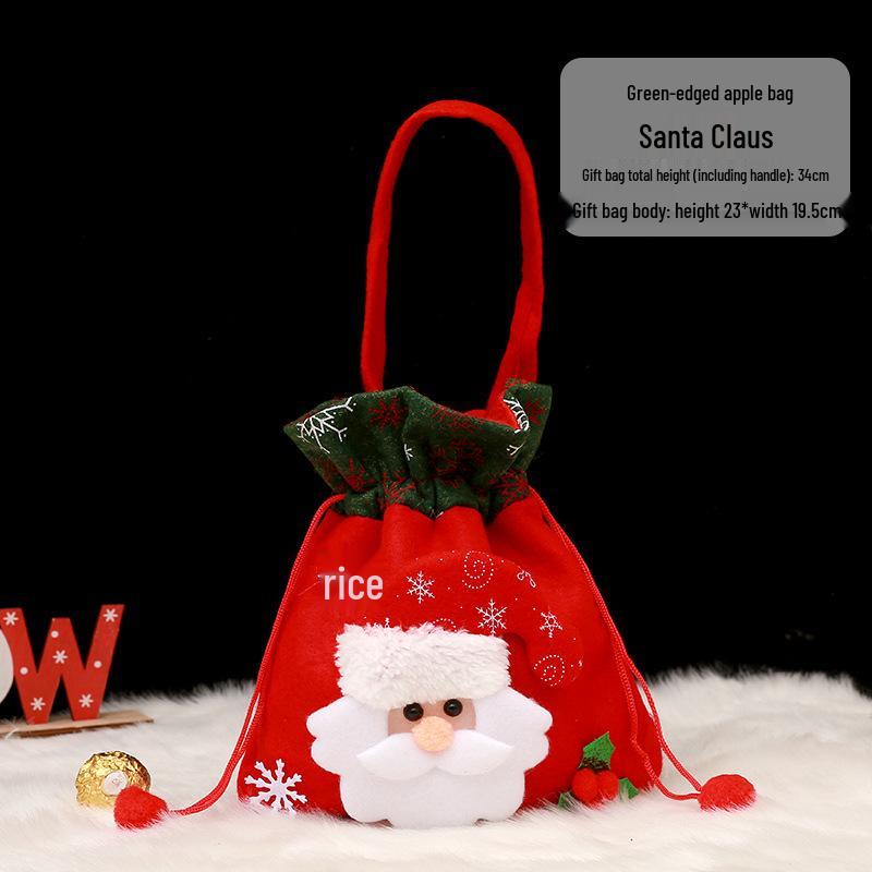 Cross-border Christmas Flannel Apple Drawstring Gift Bag with Bow - Cartoon Candy Bag for Kids